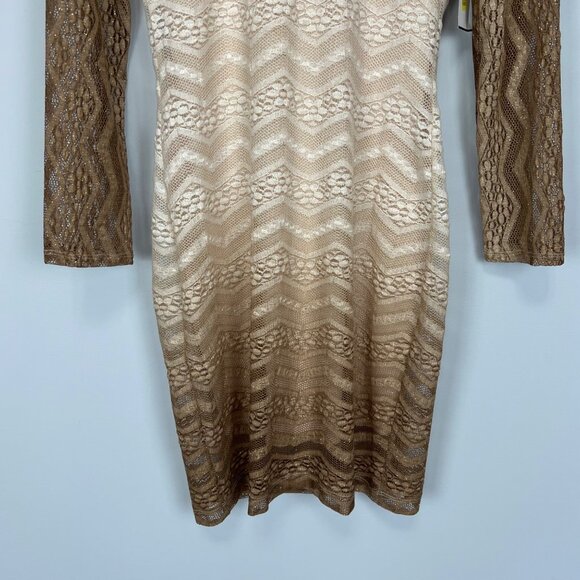 Honey and Rosie Juniors Glittery Chevron Stripe Lace Dress Brown Ombre size L - Picture 3 of 11